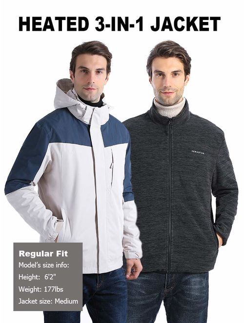 Venustas [2019 New Men's 3-in-1 Heated Jacket with Battery Pack, Ski Jacket Winter Jacket with Removable Hood Waterproof
