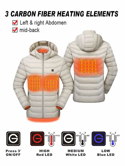 Venustas [2019 Upgrade Heated Jacket with Battery Pack (Unisex), Heated Coat for Women and Men with Detachable Hood