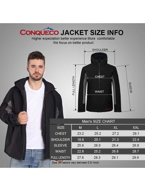 CONQUECO Men's Heated Jacket Soft Shell Hoodie Jacket for Outdoors