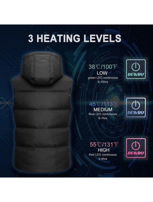 DEWBU Heated Vest Electric Men's Hoodie Jackets Coat Winter Heat Clothing 5000mAh 7.4V Battery Pack Included