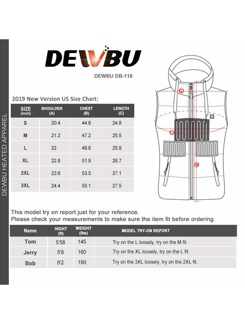 DEWBU Heated Vest Electric Men's Hoodie Jackets Coat Winter Heat Clothing 5000mAh 7.4V Battery Pack Included