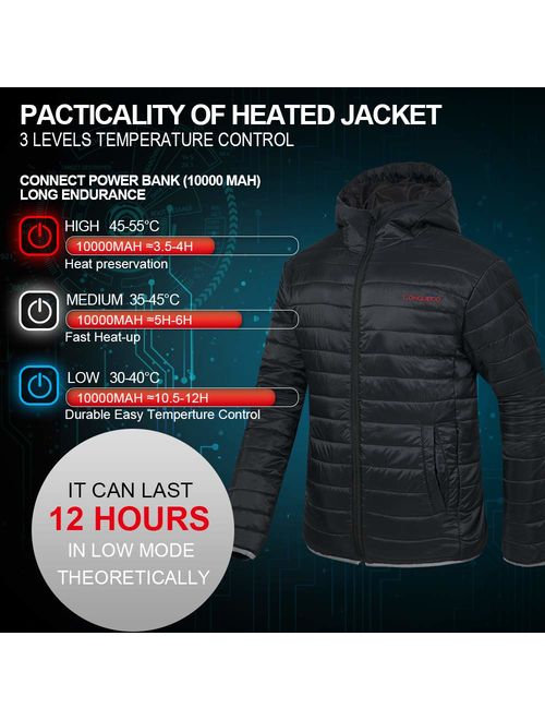 CONQUECO Men's Heated Jacket Light Weight Electric Jacket for Waterproof and Windproof in Winter
