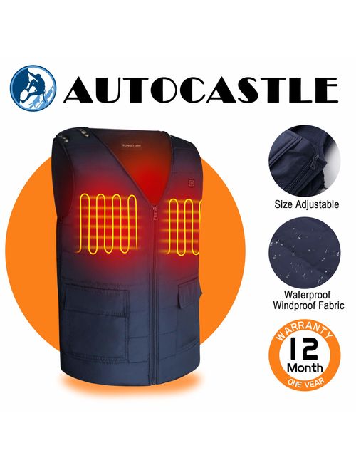 Autocastle Men Women Winter Rechargeable Electric Battery Heated Vest,3 Heat,Navy