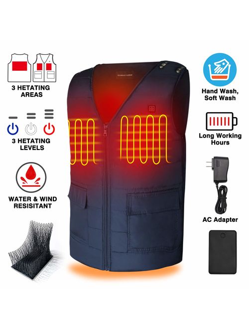 Autocastle Men Women Winter Rechargeable Electric Battery Heated Vest,3 Heat,Navy