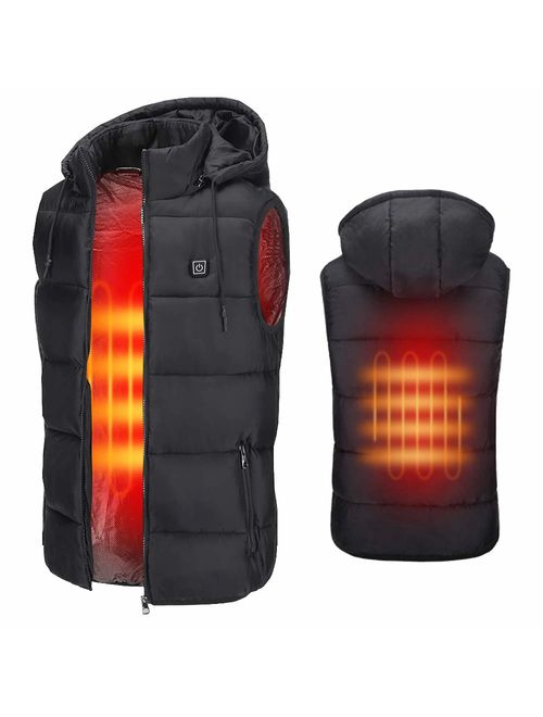 COCOPLAZA Insulated Heated Vest, Unisex Slim Fit Heated Coat Waistcoat Rechargeable USB Electric Heating Winter Vest