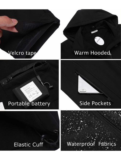 Hotouch Men's Heated Jacket Detachable Hood Coat Zipped Waterproof Thermal Clothing with 5.0Ah Battery Pack