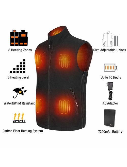 ARRIS Heated Vest for Men, 7.4V Electric Size Adjustable Heating Vest for Hunting, Camping, Fish Suitable for Men and Women Gray