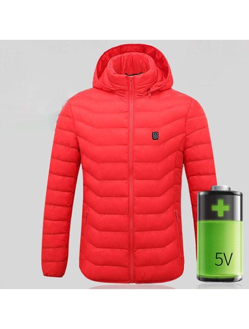 Yameeni Men Women Heated Jackets USB Ski Jackets Winter Windproof Quilted Coats with Detachable Hood and Zipper Pockets