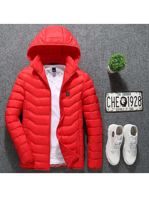 Yameeni Men Women Heated Jackets USB Ski Jackets Winter Windproof Quilted Coats with Detachable Hood and Zipper Pockets