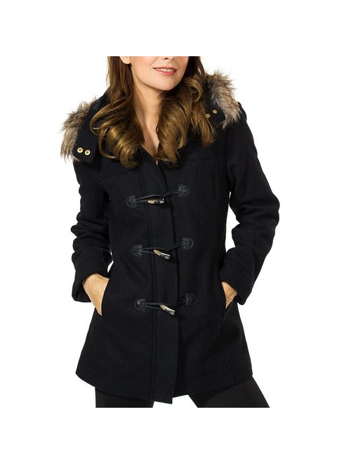 alpine swiss Duffy Womens Wool Coat Fur Trim Hooded Parka Jacket