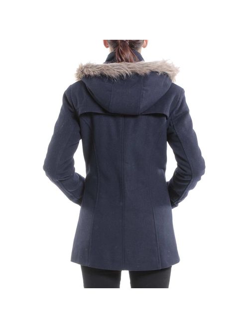 alpine swiss Duffy Womens Wool Coat Fur Trim Hooded Parka Jacket