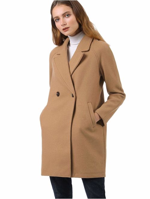 Allegra K Women's Notched Lapel Double Breasted Raglan Winter Coats