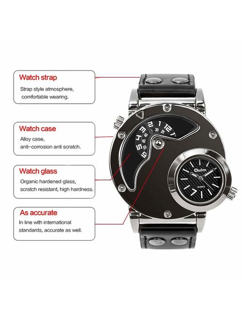 MJSCPHBJK Men's Unique Analog Watch, Waterproof Fashion Dress Quartz Wrist Watch with Dual Dial Cool Design Leather Band Dual Time Watches