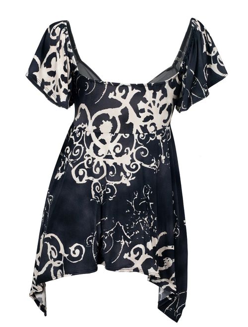 eVogues Plus Size Deep V-Neck Asymmetric Slimming Top Made in USA