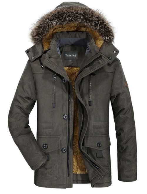 Tanming Men's Winter Warm Faux Fur Lined Coat with Detachable Hood