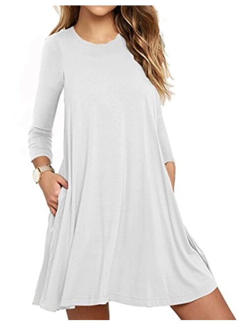 Muhadrs Women's Long Sleeve/Sleeveless Casual Loose Swing T-Shirt Dress