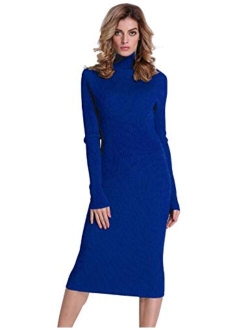 Women Sweater Dress Turtleneck Ribbed Knit Slim Fit Long Sleeve Midi Dress