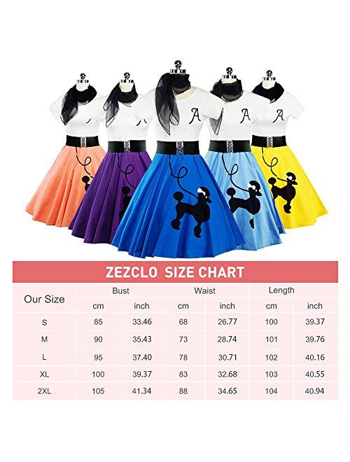 ZEZCLO Retro Poodle Print High Waist Skater Vintage Rockabilly Swing Tee Dress