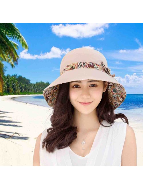 HINDAWI Womens Sun Hat Summer UPF 50+ UV Protection Beach Hat Foldable Wide Brim Cap