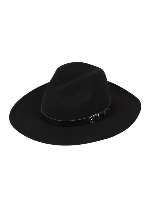 DANTIYA Women's Wide Brim Wool Fedora Panama Hat with Belt