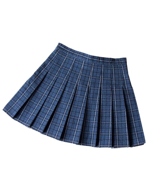 xxxiticat Women's Korean High Waist School Uniform Skorts Girls A Word Age College A Line Plaid Pleated Dance Wind Skirts