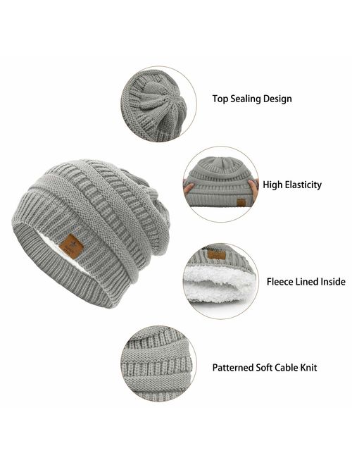 Durio Womens Knit Beanie Winter Thick Solid Fleece Lined Beanie Hats for Women Men Unisex Warm Skiing Beanies