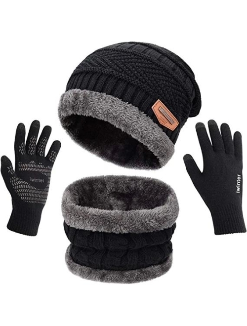 Maylisacc Winter Knit Beanie Hat Neck Warmer Scarf and Touch Screen Gloves Set 2/3 Pcs Fleece Lined Skull Cap for Men Women