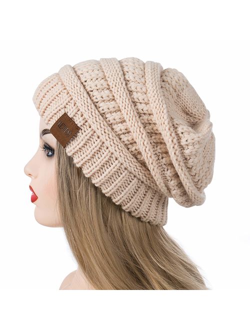 REDESS Slouchy Beanie Hat for Men and Women 2 Pack Winter Warm Chunky Soft Oversized Cable Knit Cap