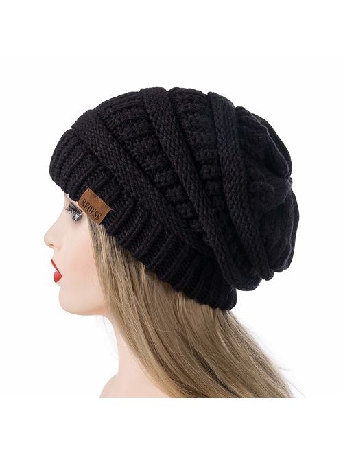 REDESS Slouchy Beanie Hat for Men and Women 2 Pack Winter Warm Chunky Soft Oversized Cable Knit Cap