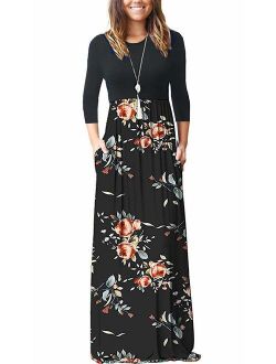 OURS Women's Long Sleeve Loose Plain Maxi Dresses Casual Long Dresses with Pockets
