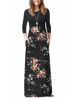 OURS Women's Long Sleeve Loose Plain Maxi Dresses Casual Long Dresses with Pockets