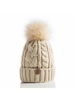 REDESS Women Winter Pom Pom Beanie Hat with Warm Fleece Lined, Thick Slouchy Snow Knit Skull Ski Cap