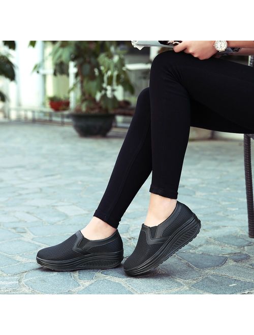 L LOUBIT Women Wedge Shoes Breathable Mesh Sneakers Slip On Comfort Walking Shoes