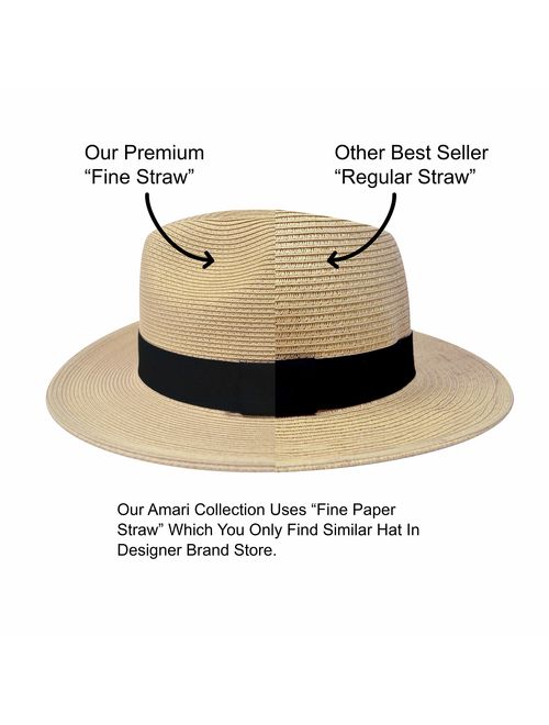 Pineapple&Star Sun Straw Fedora Beach Hat Fine Braid UPF50+ for Both Women Men