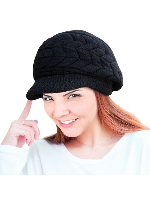 Loritta Womens Winter Beanie Hat Warm Knitted Slouchy Wool Hats Cap with Visor
