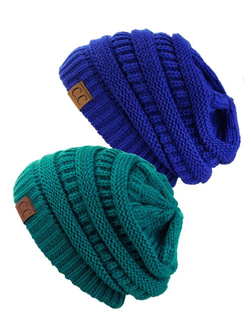 C.C Trendy Warm Chunky Soft Stretch Cable Knit Beanie Skully, 2 Pack