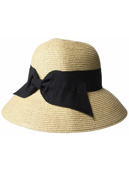Packable UPF Straw Sunhat Women Summer Beach Wide Brim Fedora Travel Hat 54-59CM