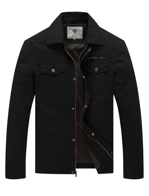 Buy WenVen Men's Casual Canvas Cotton Military Lapel Jacket online ...