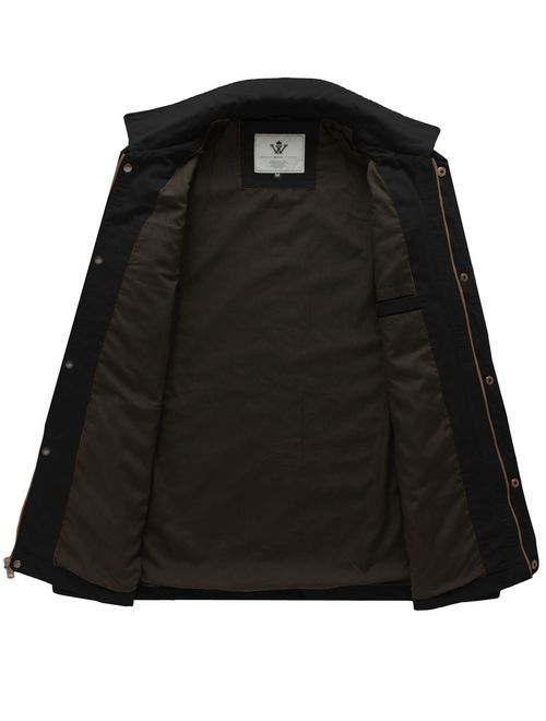 WenVen Men's Casual Canvas Cotton Military Lapel Jacket