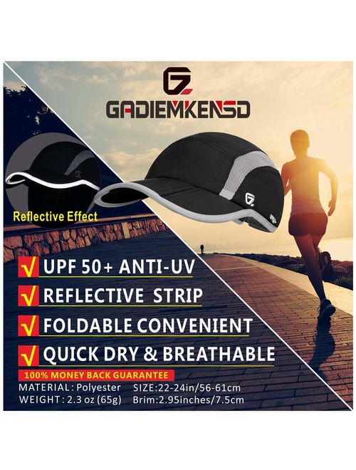 GADIEMKENSD UPF 50+ Outdoor Hat Folding Reflective Running Cap Unstructured Sport Hats for Men & Women