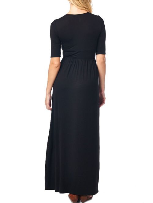 82 Days Women's Casual 3/4 Sleeve Long Maxi Dress with Elastic Waist Made in USA