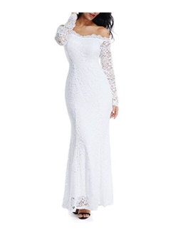 LALAGEN Floral Lace Long Sleeve Off Shoulder Wedding trumpet Dress