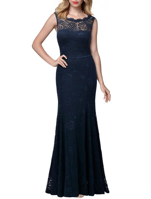 Miusol Women's Retro Flare Lace Split Side Evening Black Maxi Dress