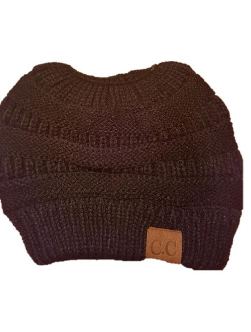 CC Quality Knit Messy Bun Hat Beanie