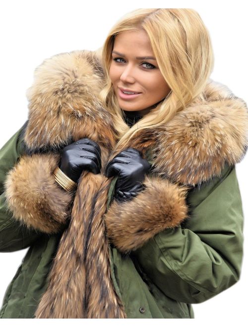 Aofur Womens Hooded Faux Fur Lined Warm Coats Parkas Anoraks Outwear Winter Long Jackets