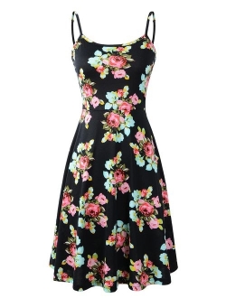 Luckco Women's Sleeveless Adjustable Strappy Summer Floral Flared Swing Dress