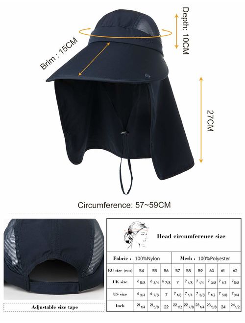 Siggi Summer Bill Flap Cap UPF 50+ Cotton Sun Hat with Neck Cover Cord for Women