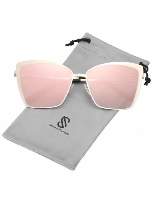 SOJOS Cateye Sunglasses for Women Fashion Mirrored Lens Metal Frame SJ1086