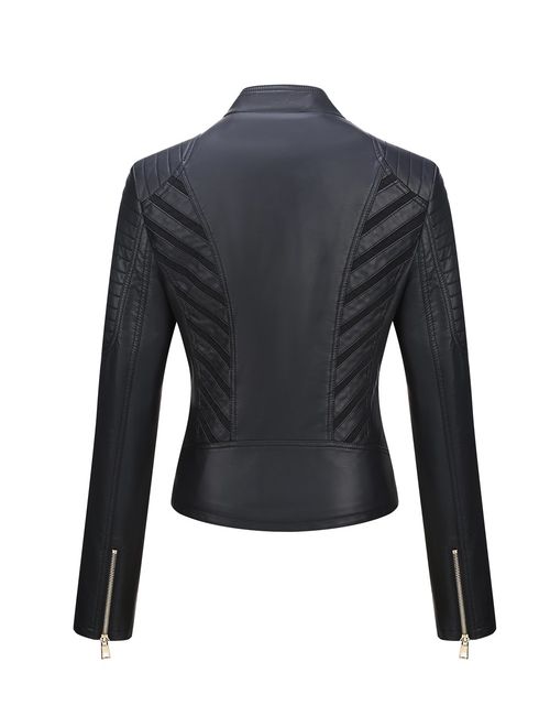 Bellivera Women's Faux Leather JacketMoto Casual Short Coat for Spring and Fall