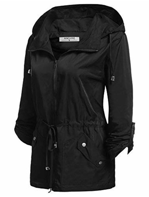 ANGVNS Women's Waterproof Rain Jaket Versatile Utilitarian Warm Anorak Drawstring Raincoat Military Cargo Mesh Hooded Jacket